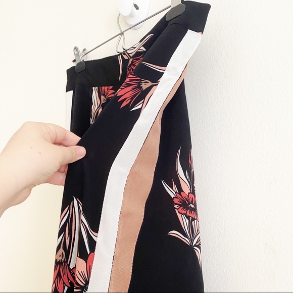 Eva Longoria Floral Ribbon Stripe Wide Leg Crepe Trouser Pant Black Pink 6 - Picture 5 of 12